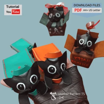 Leather cat in box pattern free with YouTube tutorial and download files PDF DXF SVG