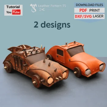 Patterns set leather car retro and steampunk jewelry box templates with YouTube tutorial and download files PDF DXF SVG
