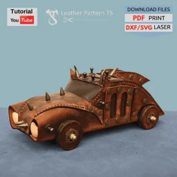 Steampunk leather car pattern jewelry box template with YouTube tutorial and download files PDF DXF SVG