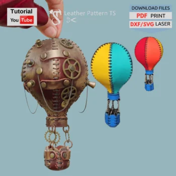 Leather balloon pattern hot air balloon template with YouTube tutorial and download files PDF DXF SVG