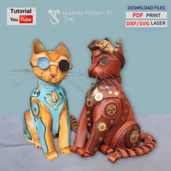 Leather cat piggy bank pattern with YouTube tutorial and download files PDF DXF SVG