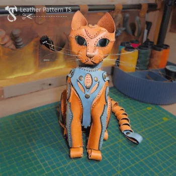 Floral cat template front view on green cutting mat with blue harness