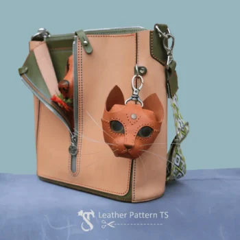 Cat wallet leather pattern – small leather keychain wallet attached to bag as charm