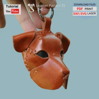 Leather pattern dog keychain – finished sample of handmade dog head charm from template