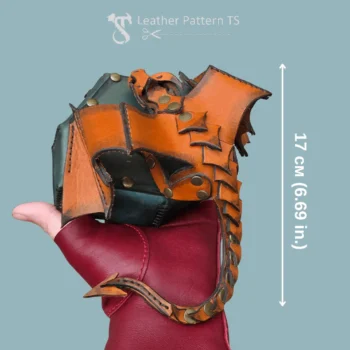Steampunk dragon leather box pattern in hand front view with wings spread