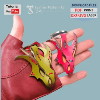 Simple leather dragon pattern easy DIY bag charm with YouTube tutorial and download files PDF SVG DXF