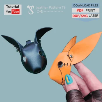 Simple leather rabbit pattern DIY keychain with YouTube tutorial and download files PDF SVG DXF