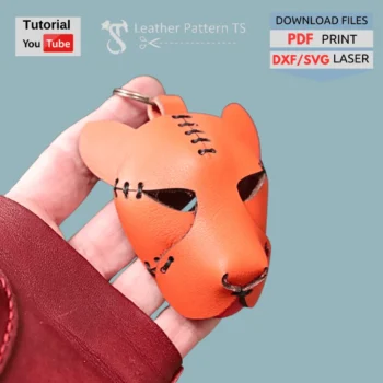 Simple leather tiger keychain pattern easy DIY bag charm with YouTube tutorial and download files PDF SVG DXF