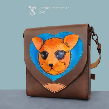 DIY cat design bag template front view with detailed stitching and clasp
