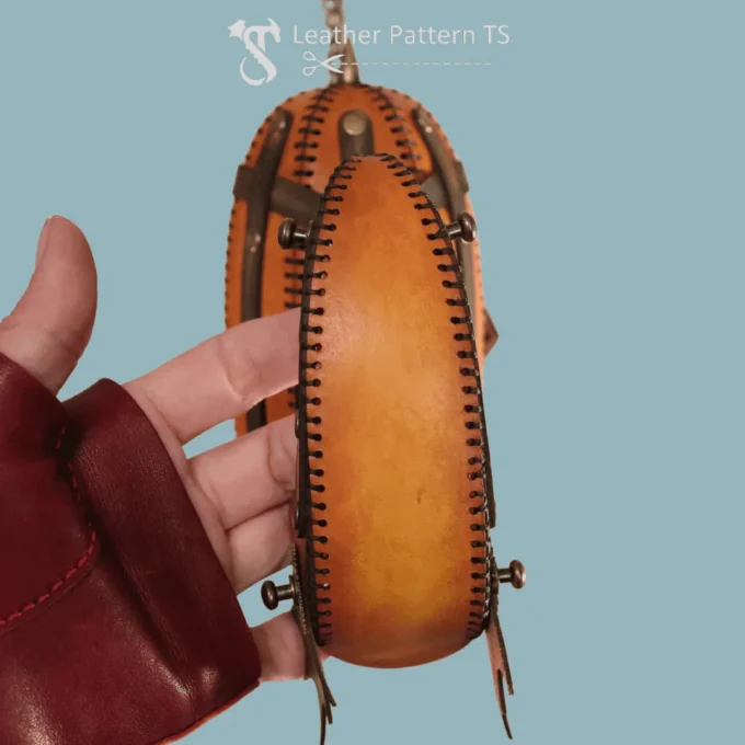 DIY leather airship organizer bottom view with decorative stitches and laces
