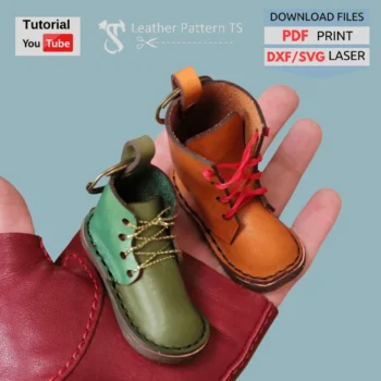 Leather boot keychain pattern with YouTube tutorial and download files PDF DXF SVG