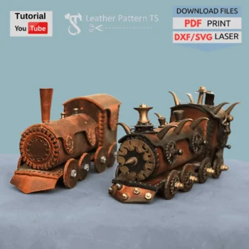 Leather locomotive pattern with YouTube tutorial and download files PDF DXF SVG