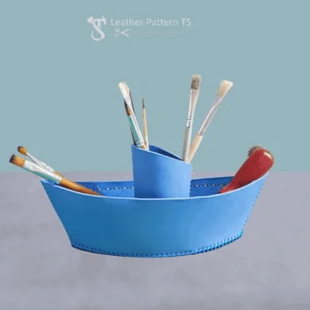 Ship pen holder template side view blue leather boat filled with brushes