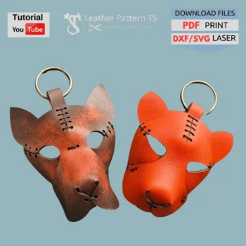 Set leather pattern simple tiger dog keychain with PDF, SVG, DXF files. Easy to make DIY charms for bags or keys. Includes video instructions.