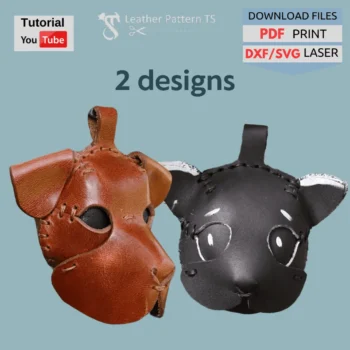 Set Leather Pattern Dog Cat Keychain with PDF, SVG, DXF templates for pet charms. DIY printable patterns for cat & dog keychains, laser or printer ready.