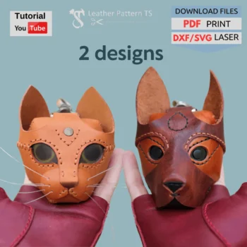 DIY set leather pattern dog cat wallet with printable templates for PDF A4/US Letter and laser cutting (SVG/DXF). Perfect for small gifts and keychains.