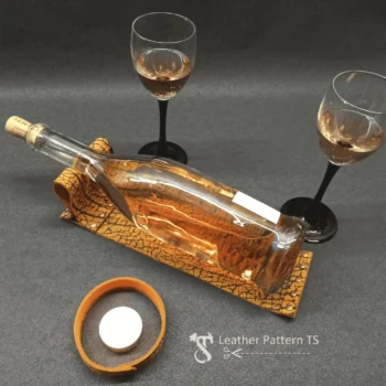 Free leather wine holder template side view with bottle stand and two glasses