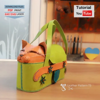 Cat leather bag pattern main photo, DIY sleeping cat purse and storage box pattern