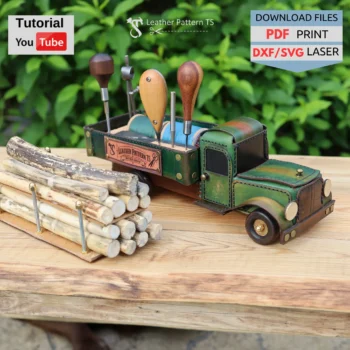 Leather truck desk organizer pattern with logging truck version and digital download files